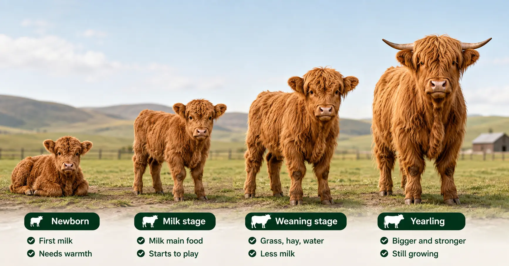 Baby Highland Cow Growth Stages show in Image