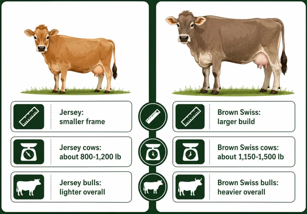 Jersey Cow vs Brown Swiss Size and Weight