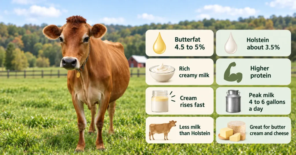 Jersey Cow Milk Production and Butterfat Content infographic