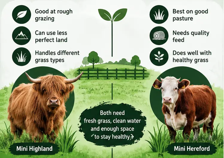 Mini Highland vs Mini Hereford Grazing and Pasture Needs