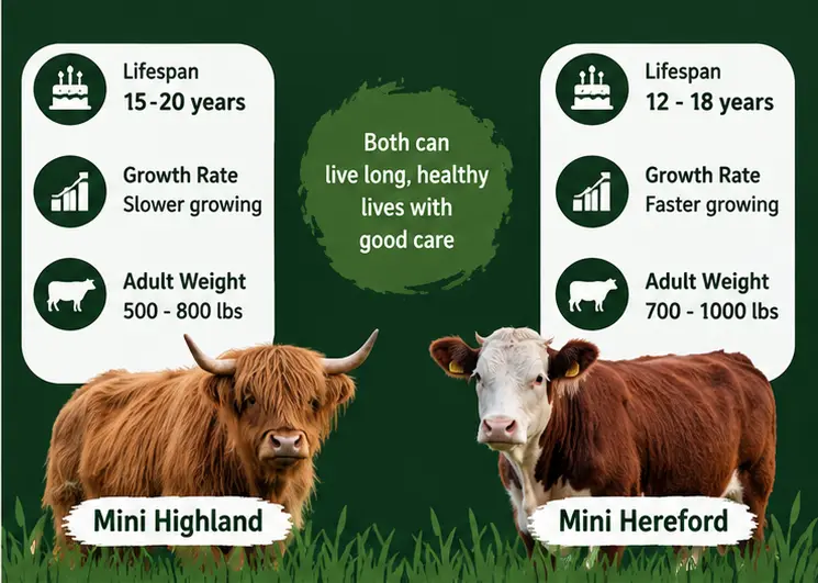 Mini Highland vs Mini Hereford Lifespan and Growth Rate