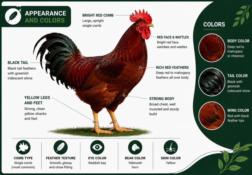 Rhode Island Red Rooster Appearance and Colors
