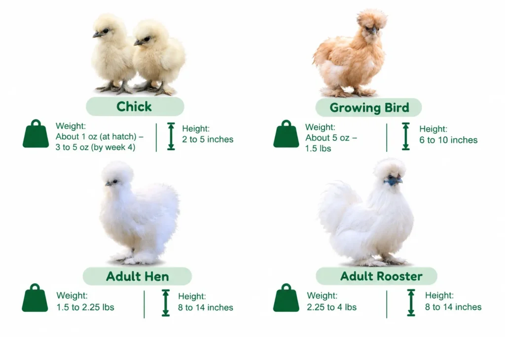 Silkie Chicken sizes on Life Stages Infographic