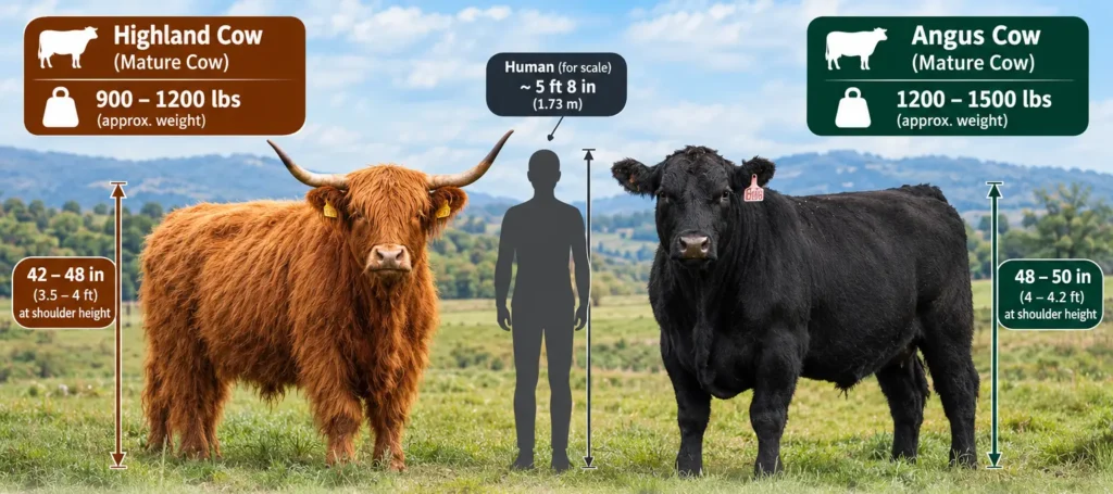 Highland Cow vs Angus Cow Size and Weight